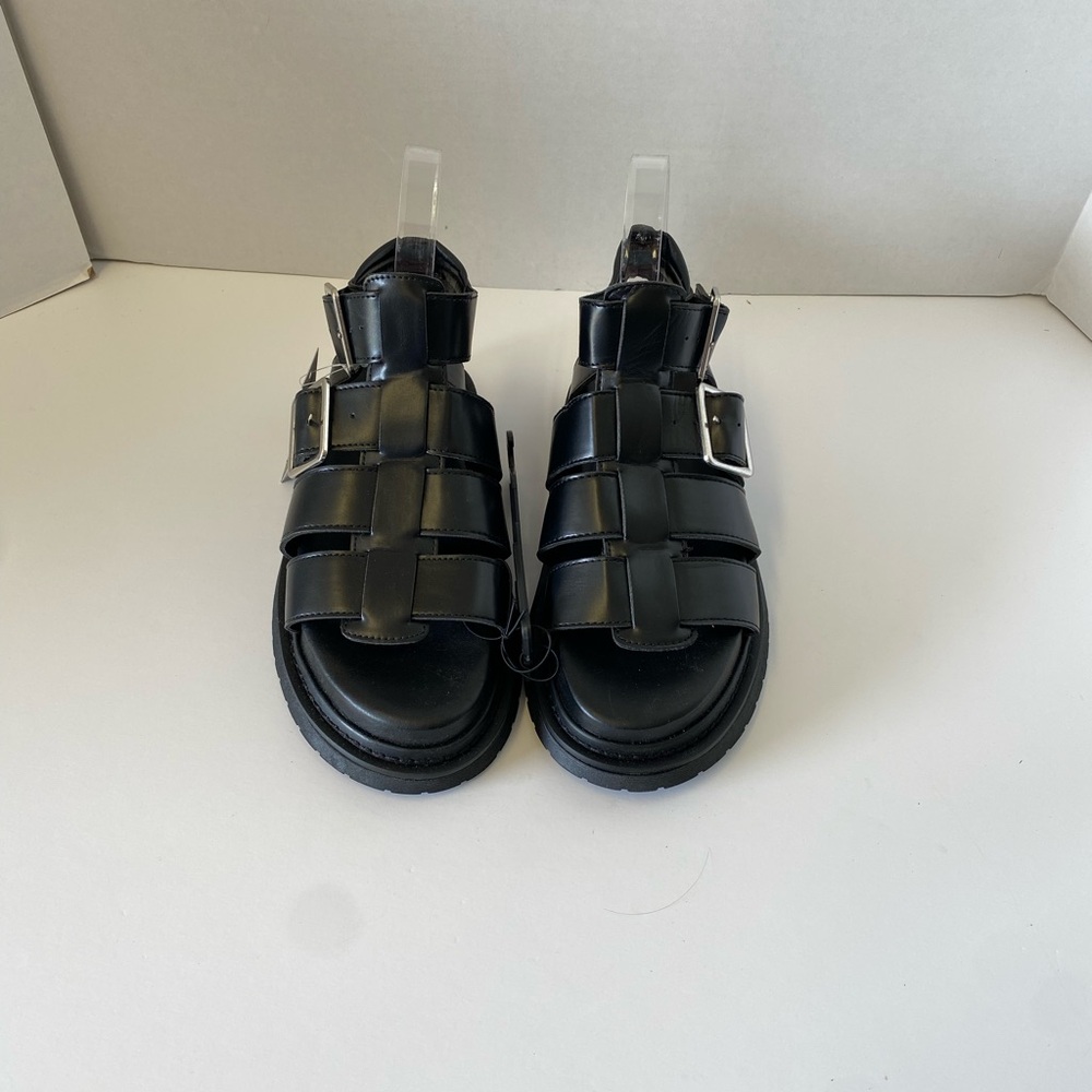 Black Strappy Sandals with Silver Buckles